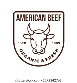 "Organic Beef Cow Meat Company Logo Vector Illustration" featuring a clean, professional design perfect for businesses in the organic beef and meat industry. Ideal for branding, marketing