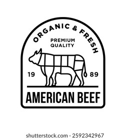 "Organic Beef Cow Meat Company Logo Vector Illustration" featuring a clean, professional design perfect for businesses in the organic beef and meat industry. Ideal for branding, marketing