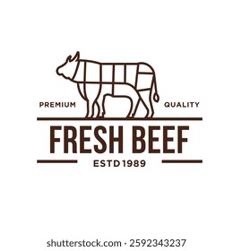 "Organic Beef Cow Meat Company Logo Vector Illustration" featuring a clean, professional design perfect for businesses in the organic beef and meat industry. Ideal for branding, marketing