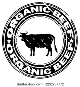 ORGANIC BEEF rubber stamp with cow silhouette