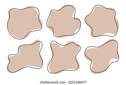 Organic beige blob shape and line frame. Abstract fluid shapes vector set, simple decoration forms