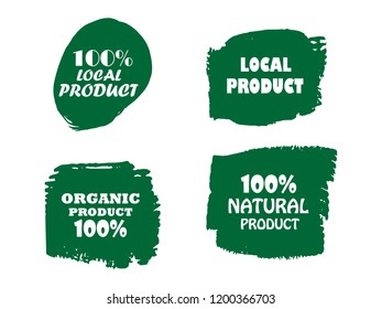 Organic, bio, eco, natural product, vegan food, natural farming, vegetarian labels. Vector collection of paint brush strokes isolated on white background. Hand drawn abstract design elements set.