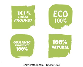 Organic, bio, eco, producto natural, comida vegana, agricultura natural, etiquetas vegetarianas. Colección vectorial de pinceladas aisladas en fondo blanco. Conjunto de elementos de diseño abstracto dibujados a mano.