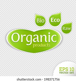 Organic, bio, eco, raw products and food labels, badges, seals, emblems. Ecology, organic icon set, eco-icons. Set of design elements.