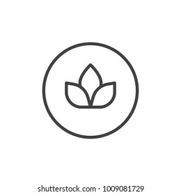 Organic, bio food line icon, outline vector sign, linear style pictogram isolated on white. Leaves in a circle, Lotus flower symbol, logo illustration. Editable stroke