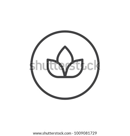 Organic, bio food line icon, outline vector sign, linear style pictogram isolated on white. Leaves in a circle, Lotus flower symbol, logo illustration. Editable stroke