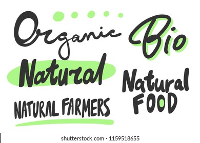 Organic, bio, natural food, farmers. Sticker for social media content. Vector hand drawn illustration design. Bubble pop art comic style poster, t shirt print, post card, video blog cover