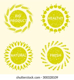 Organic, bio, natural logotype design template. Set of badges and labels and logo. Vintage vector and green colors. Logo maker.