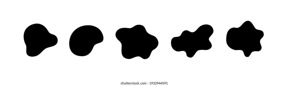 Organic black blobs irregular shape. Abstract fluid shapes vector set, simple water forms
