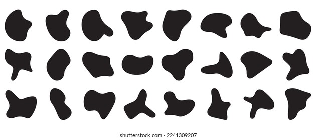 Organic black blobs irregular shape. Abstract fluid shapes vector set, simple water forms. Vector 10 eps.