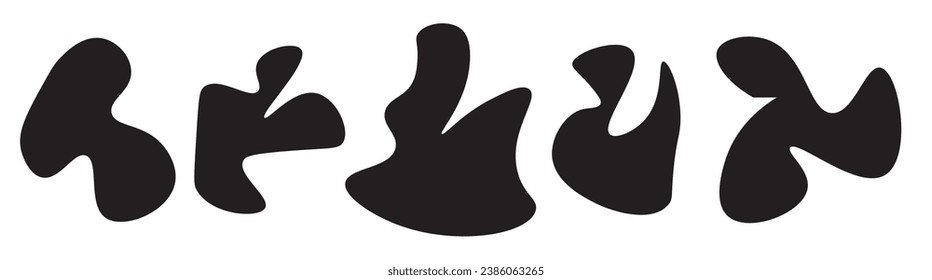 The organic black blobs are irregular in shape. Abstract fluid shapes vector set, simple water shapes, eps 10