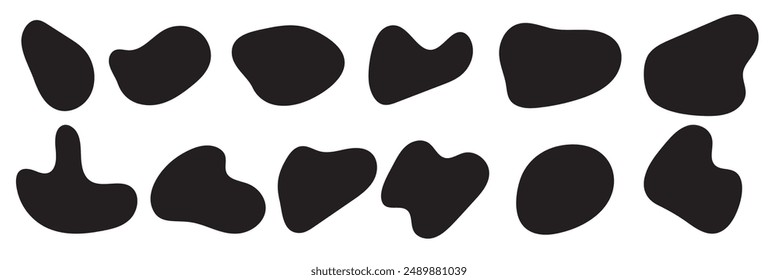 Organic black blobs irregular shape. Abstract fluid shapes vector set, simple water forms.