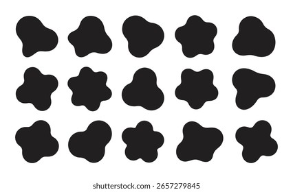 Blobs negros orgánicos de forma irregular. Conjunto de Vector de Formas de fluido Abstractas, formas de agua simples