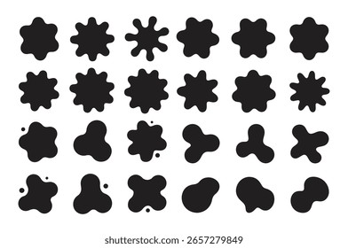 Bolhas negras orgânicas de forma irregular. Abstrato fluido formas vetor conjunto, formas simples de água