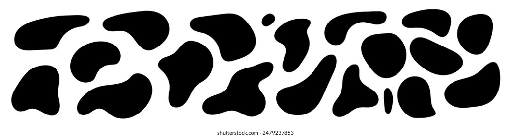 Organic black shape with fluid and irregular form. Abstract blob and amoeba figure with wavy edges. Flat vector illustration isolated on white background.