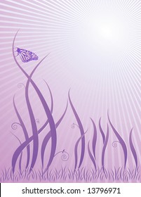 Organic blades with sun rays and butterfly