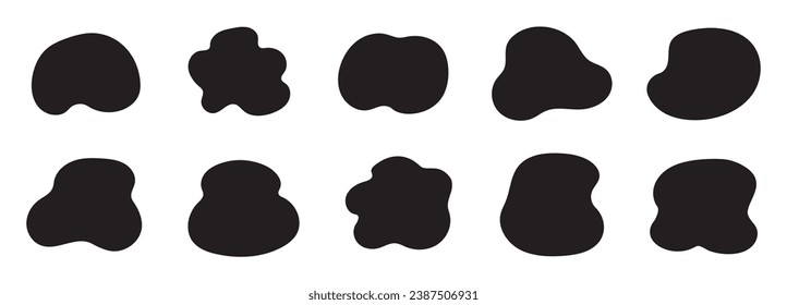 Organic blob shape, abstract amoeba, irregular fluid element set. Simple flat abstract splodge, amoeba blob, liquid shape graphic design element. Vector illustration