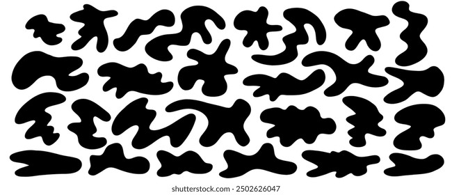 Organische Tropfenform, abstrakter Amöbenfleck, unregelmäßige Flüssigkeitsansammlung. Einfache abstrakte flache Splodge, Amöbe BLOB, Flüssigform Grafik Design Element. Vektorgrafik einzeln auf weißem Hintergrund.