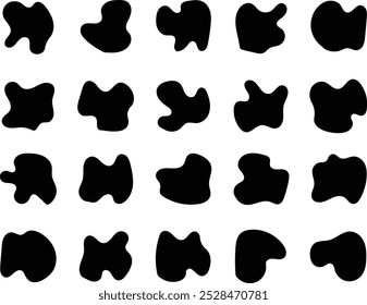 Organic blob shape. Abstract organic shape. blobs shape set,  Black wavy liquid blobs. Amorphous random irregular blobs.