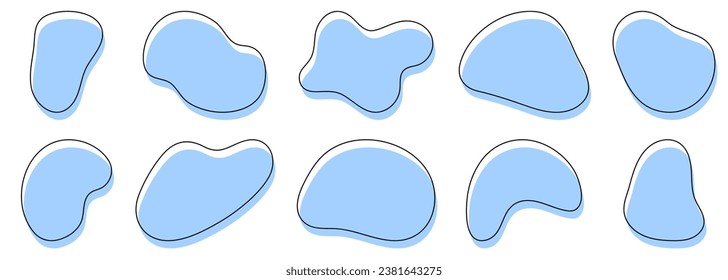 Organic blob shape abstract blue color with line. Set of irregular blot form graphic element