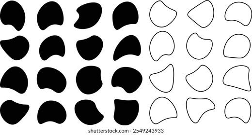 Forma de Blob Orgânico. Bolhas líquidas onduladas negras. Coleção de blobs irregulares aleatórios abstratos. 