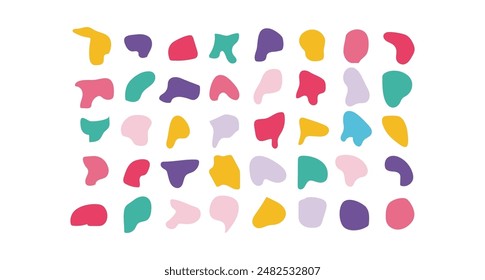 Organic blob shape with irregular form abstract vector illustration. Random oval pebble, asymmetric stone, round amoeba blot. Set of simple graphic geometric stained. Neutral bubble blod background