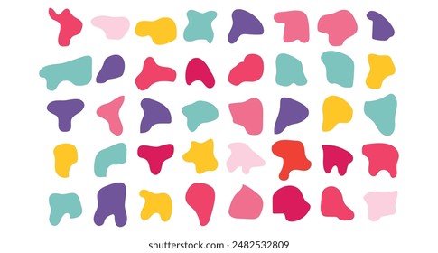 Organic blob shape with irregular form abstract vector illustration. Random oval pebble, asymmetric stone, round amoeba blot. Set of simple graphic geometric stained. Neutral bubble blod background