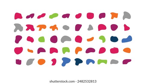 Organic blob shape with irregular form abstract vector illustration. Random oval pebble, asymmetric stone, round amoeba blot. Set of simple graphic geometric stained. Neutral bubble blod background