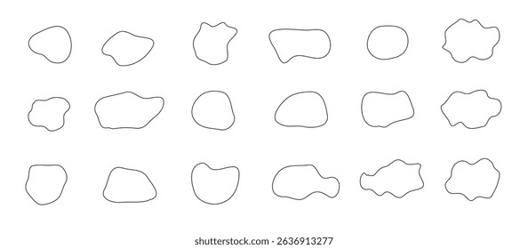 Organic blob shape set. Liquid irregular forms line art vector.