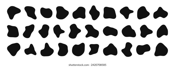Organic blob shapes. Irregular forms. Asymmetrical flowing liquid circles. Smooth silhouette stones. Collection of isolated vector elements on white background.