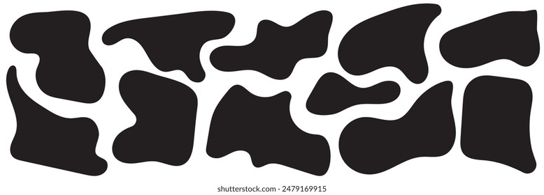 Formas de manchas orgánicas. Formas irregulares. Círculos líquidos asimétricos. Piedras de silueta lisa. Colección de Elementos de Vector aislados sobre fondo blanco