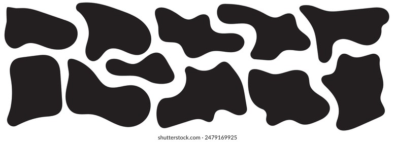 Formas de manchas orgánicas. Formas irregulares. Círculos líquidos asimétricos. Piedras de silueta lisa. Colección de Elementos de Vector aislados sobre fondo blanco