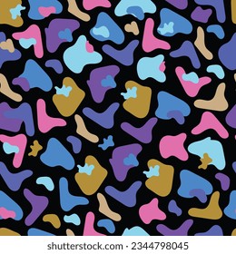 Organic blob shapes seamless surface pattern. Aesthetic whimsical arrangement of hand drawn basic doodle spots, drops, stains, blots. Allover print pebble stones mosaic textured background.