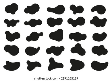 Organic blob shapes set. Amorphous liquid elements. Amoeba irregular fluid designs. Random memphis sponges. Vector.