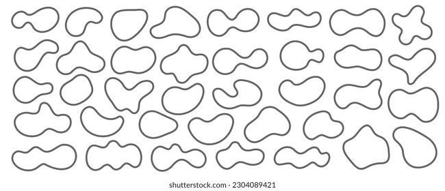 Organic blob shapes set. Amorphous liquid elements. Amoeba irregular fluid designs. Random memphis sponges. Vector