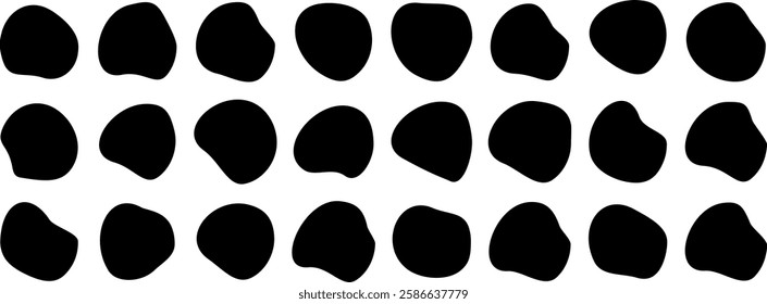 Organic blob vector shape. Set of freeform organic elements. water splotches, liquid ink spots, abstract black organic shaped blobs bubbles textures collection isolated on white background.