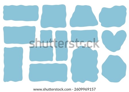Organic blobs set. Abstract liquid shapes, fluid bubbles, wavy oval spot, curvy Amoeba rectangle box