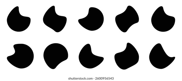 Organic blobs set icon. Abstract fluid black blob shape vector set. Modern liquid irregular blob shape elements graphic flat style. Different drops, simple water forms.
