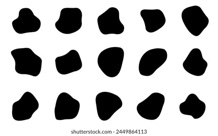 Organic blobs set icon. Random black cube drops simple shapes. Vector illustration