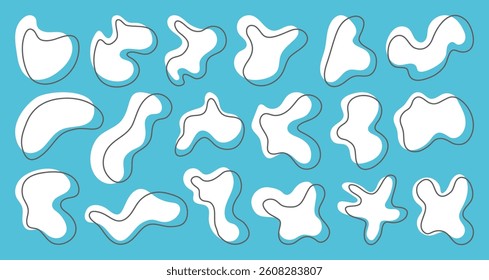 Organic blobs vector set. Curved irregular shapes with outlines. Liquid rounded forms.