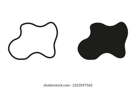 Organic Blotch, Random Fluid Shape Line and Silhouette Black Set. Irregular Liquid Design Form. Abstract Amorphous Splodge. Stone, Pebble Collection. Isolated Vector Illustration.