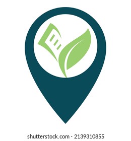 Organic Book With Map Pointer Logo Concept. Green School Location Logo Design.