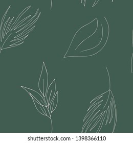Organic botanical seamless pattern with leaves and branches. Minimalistic vector background. Trendy floral sketch style