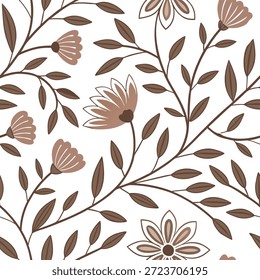Patrón de azulejos sin costura botánica orgánica con Formas de flores de forma libre y tonos terrosos para espacios temáticos naturales concepto como Formas de flores de Forma libre con tonos terrosos crean patrones de azulejos sin costura botánica orgánica para espacios temáticos naturales en el lado izquierdo, sin texto --ar 7:2 --tile