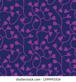An organic botanical seamless vector pattern with heart shaped leaves. Valentines day surface print design. Great for love cards, wrapping paper and packaging.