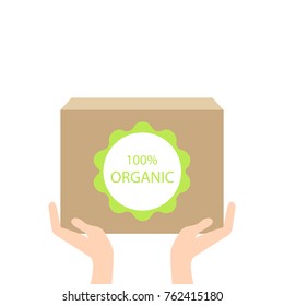 Organic box in hand,vector ecology concept