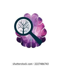 Organic brain magnifying glass and tree logo design. Tree find in mind concept design. 