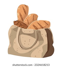 Pan orgánico en un ícono vectorial de ilustración de saco de harina aislado