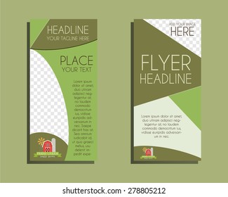 Organic Brochure Flyer design Layout template. Triangle abstract style. Ecology farm design. Isolated on green background. Vector illustration