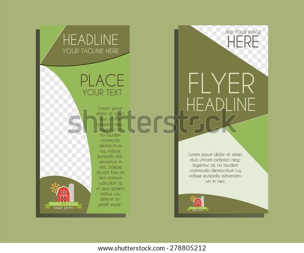 Organic Brochure Flyer design Layout\
template. Triangle abstract style. Ecology farm design. Isolated on\
green background. Vector\
illustration